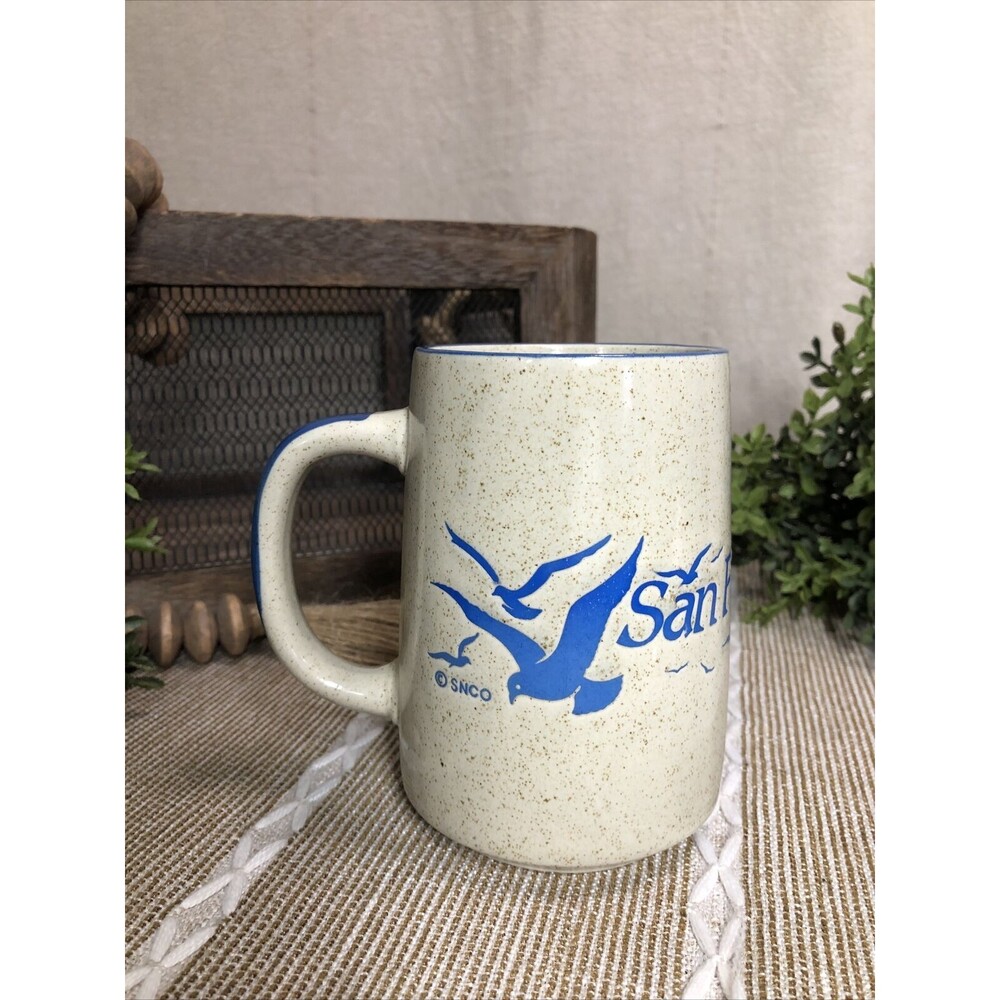 San francisco speckled ceramic coffee tea mug snco Vtg MCM Retro Seagulls
